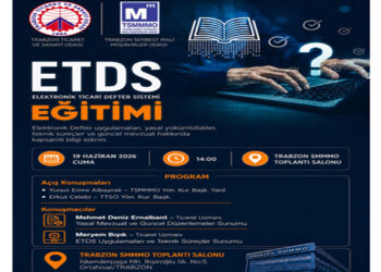 Odamız ve Trabzon Ticaret ve Sanayi Odası işbirliğiyle Odamız 5. Kat Toplantı Salonunda 19/06/2026 Cuma günü saat 14:00 da  “Elektronik Ticari Defter Sistemi (ETDS)” konulu eğitim semineri yapılacaktır.